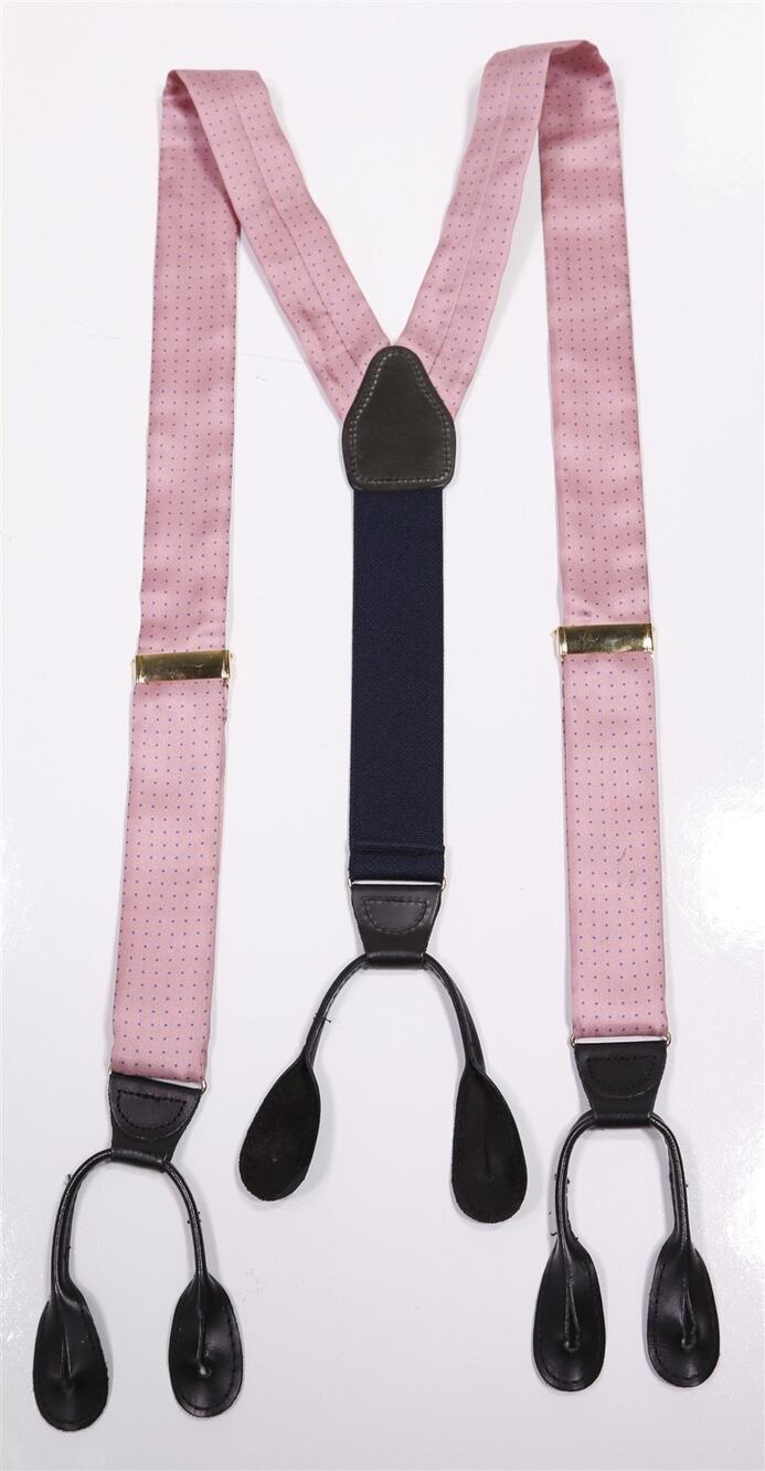 Albert Thurston Pink Blue Polka Dot Silk Suspenders Braces Made in England